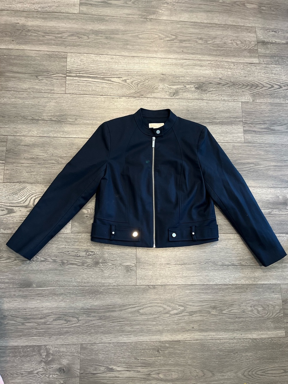 Michael Kors Cropped Bomber Moto Jacket Full Zip-Front Navy Blue 12 Petite